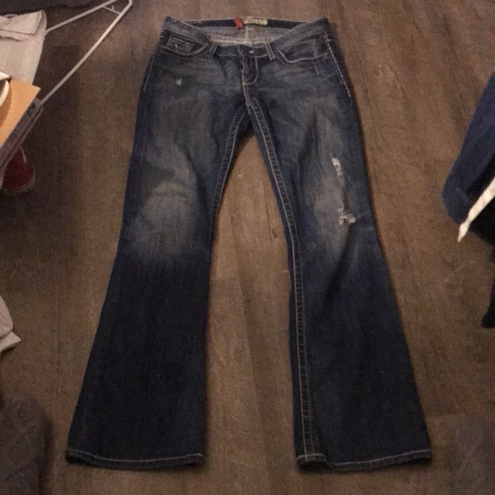BKE Sabrina stretch bootcut ripped blue jeans